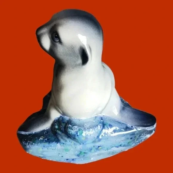 Mafnas figurine sculpture lion sea gray/wht/blue - Picture 3 of 8